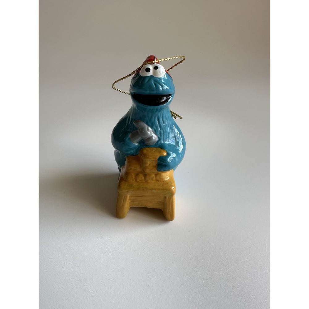 Vintage Sesame Street Cookie Monster Elf Toy Ornament Muppets 1980s Christmas